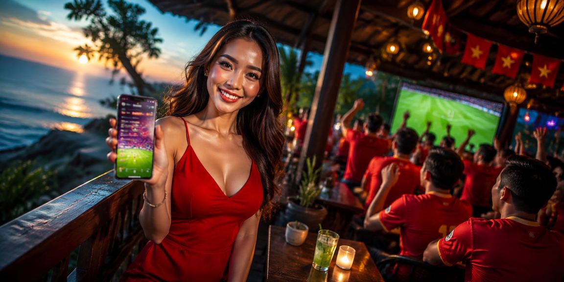 Người dùng tại Đà Lạt theo dõi cá cược bóng đá trực tuyến trên điện thoại bên bờ biển