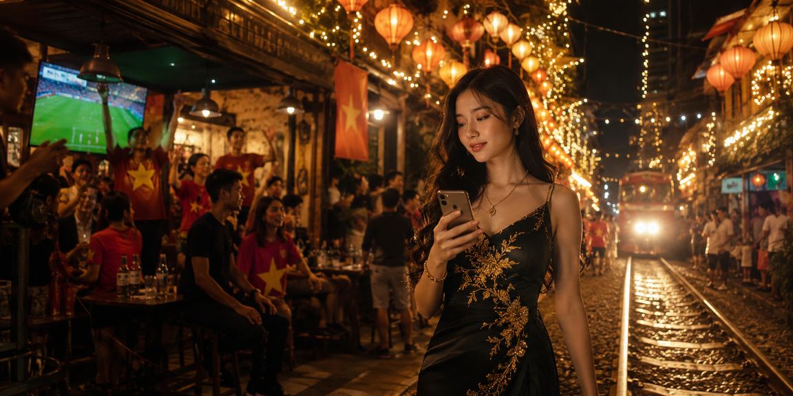 Người dùng tại chợ đêm Hà Nội truy cập casino trực tuyến trên điện thoại