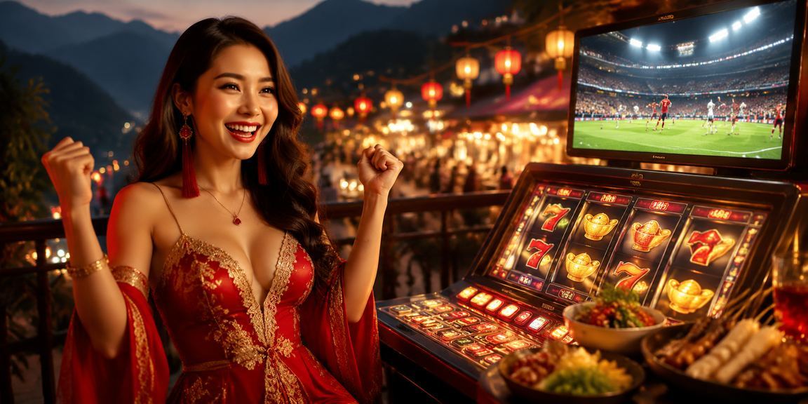 Người dùng tại chợ đêm Sapa chơi Slot Game trực tuyến trên điện thoại